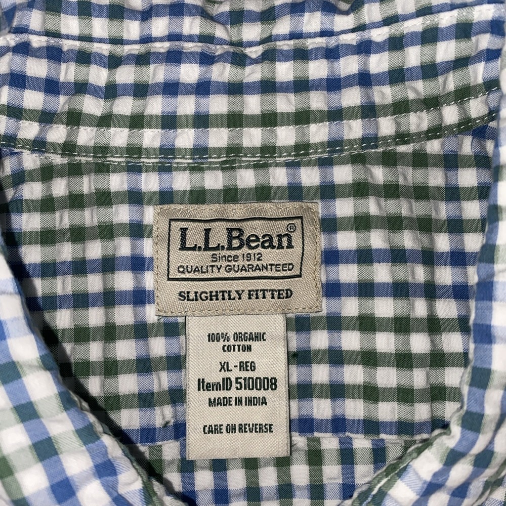 LL Bean Seersucker Plaid (Green, Blue) Organic XL Shirt (Bundle 2) - Picture 10 of 13